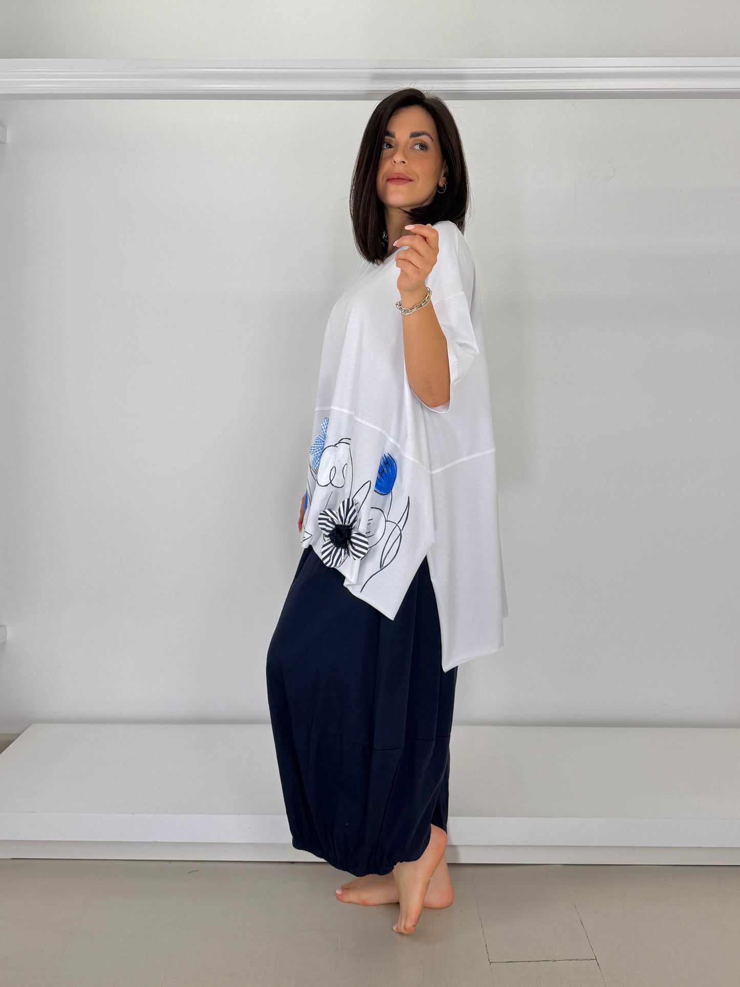 Pantalone cotone leggero fondo arricciato