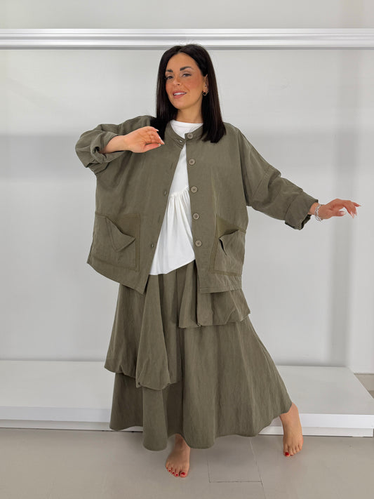 Giacca tasche due tessuti