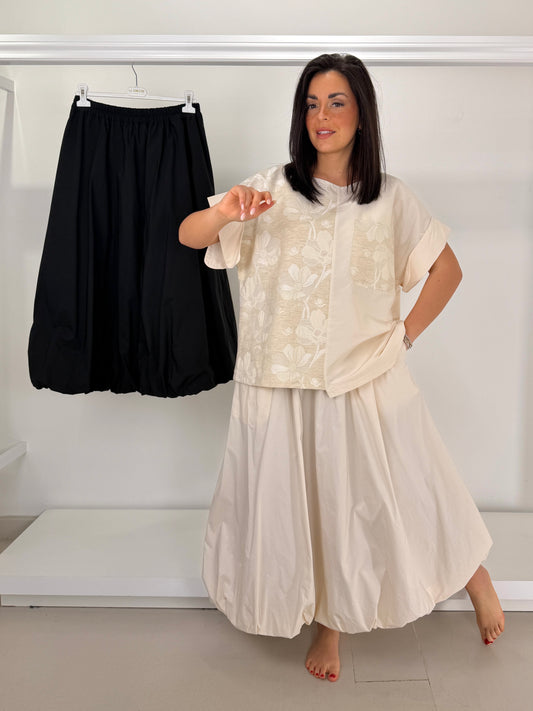 Gonna taffetà fondo arricciato