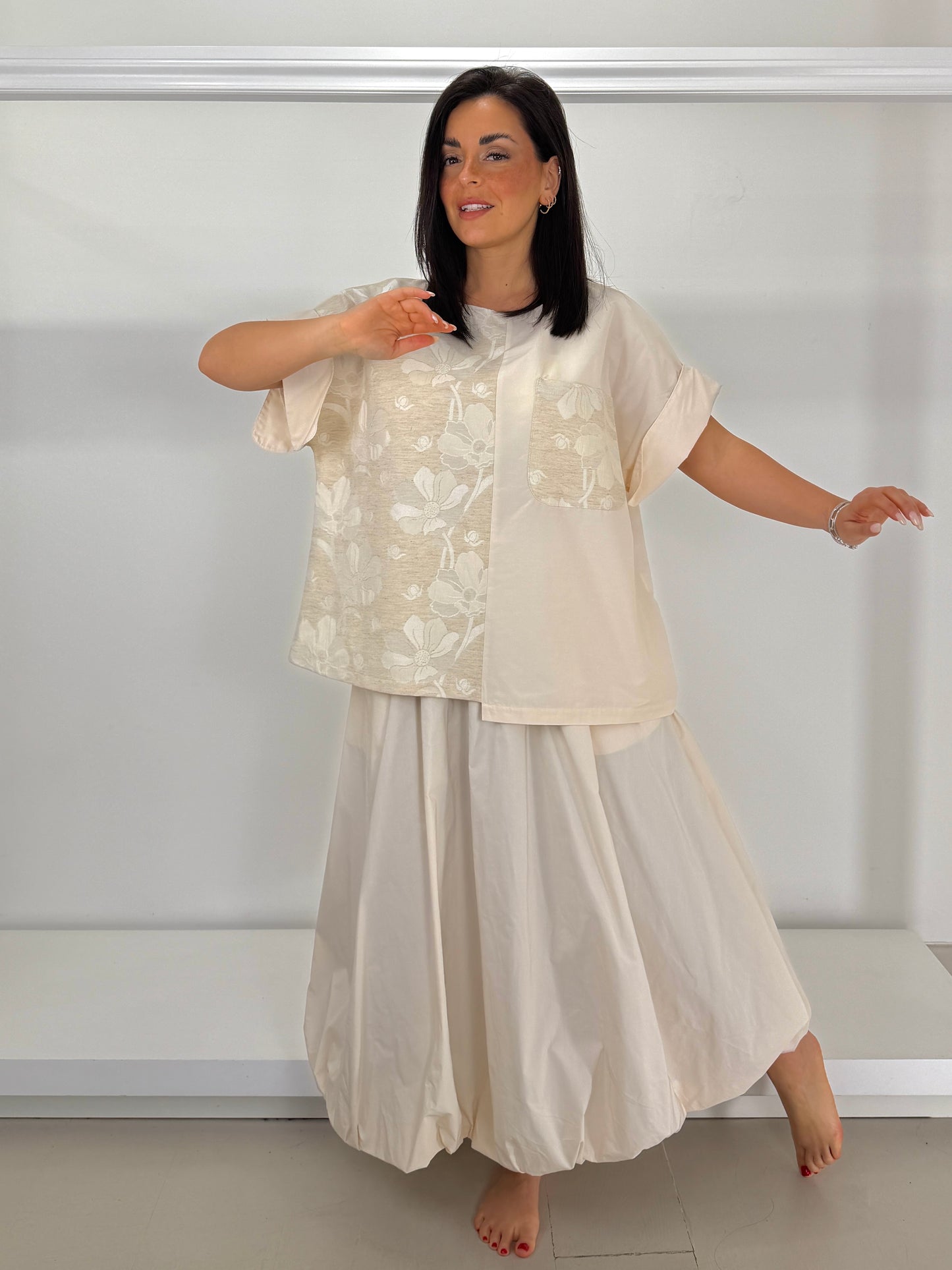 Casacca taffetà inserto tessuto lavorato