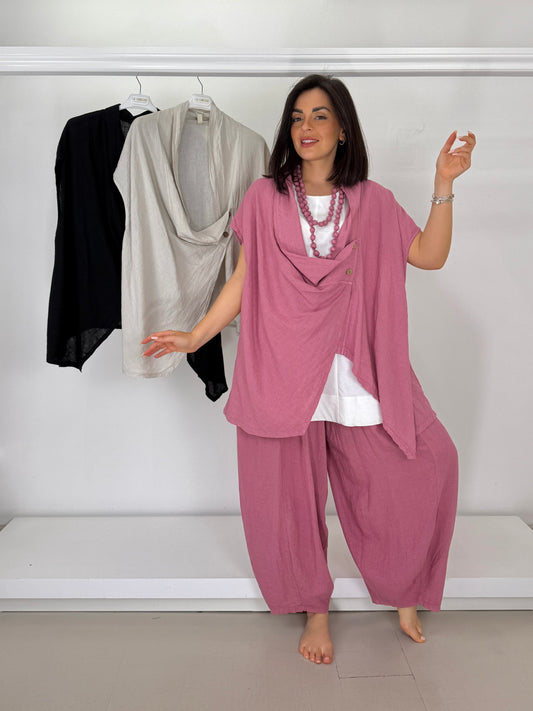 Gilet misto lino asimmetrico