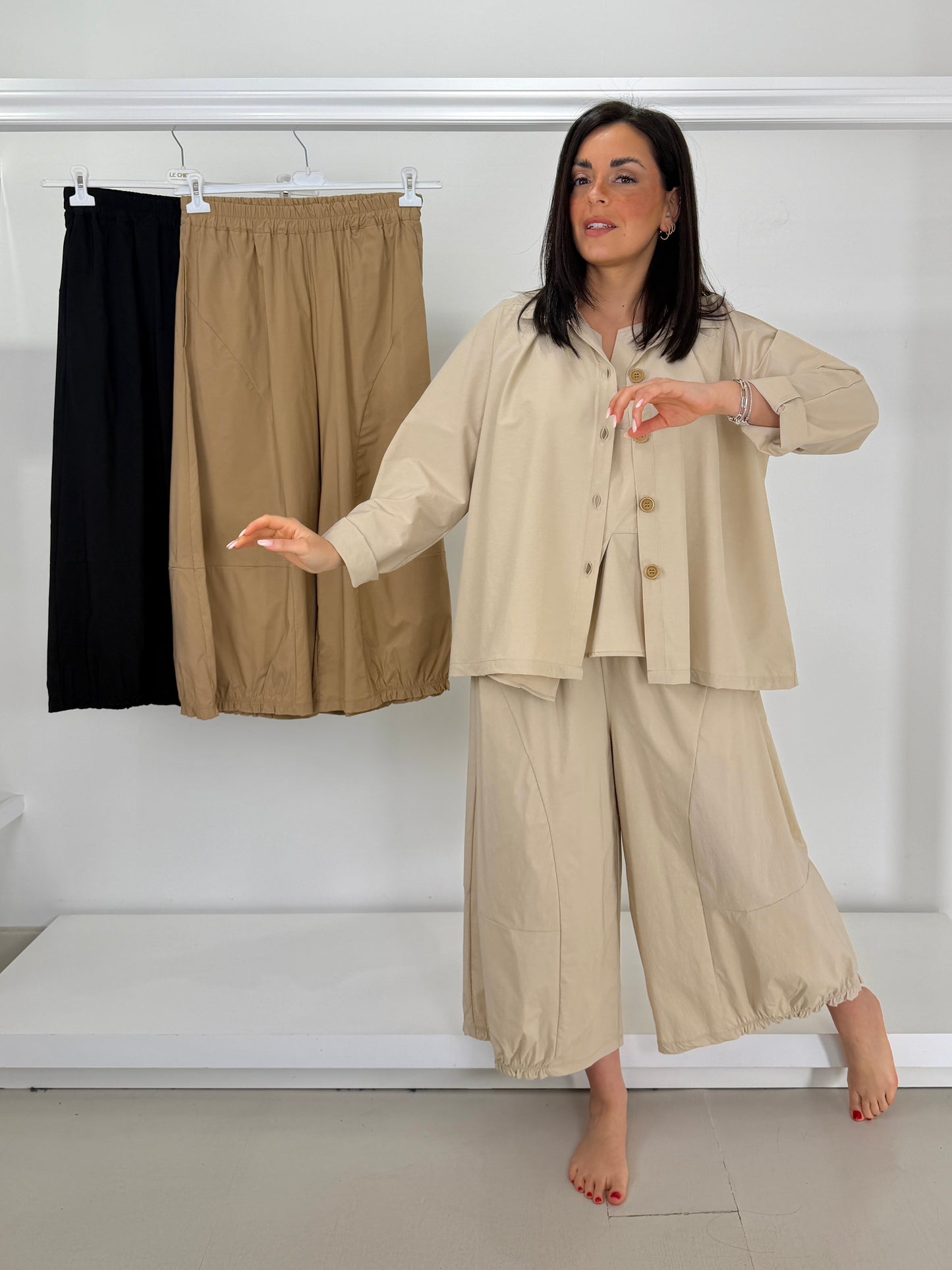 Pantalone in bengalina fondo arricciato