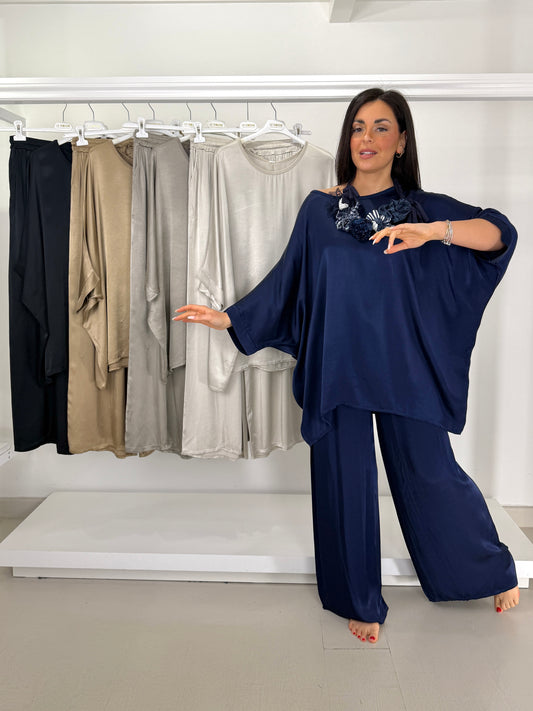 Pantalone raso in misto seta