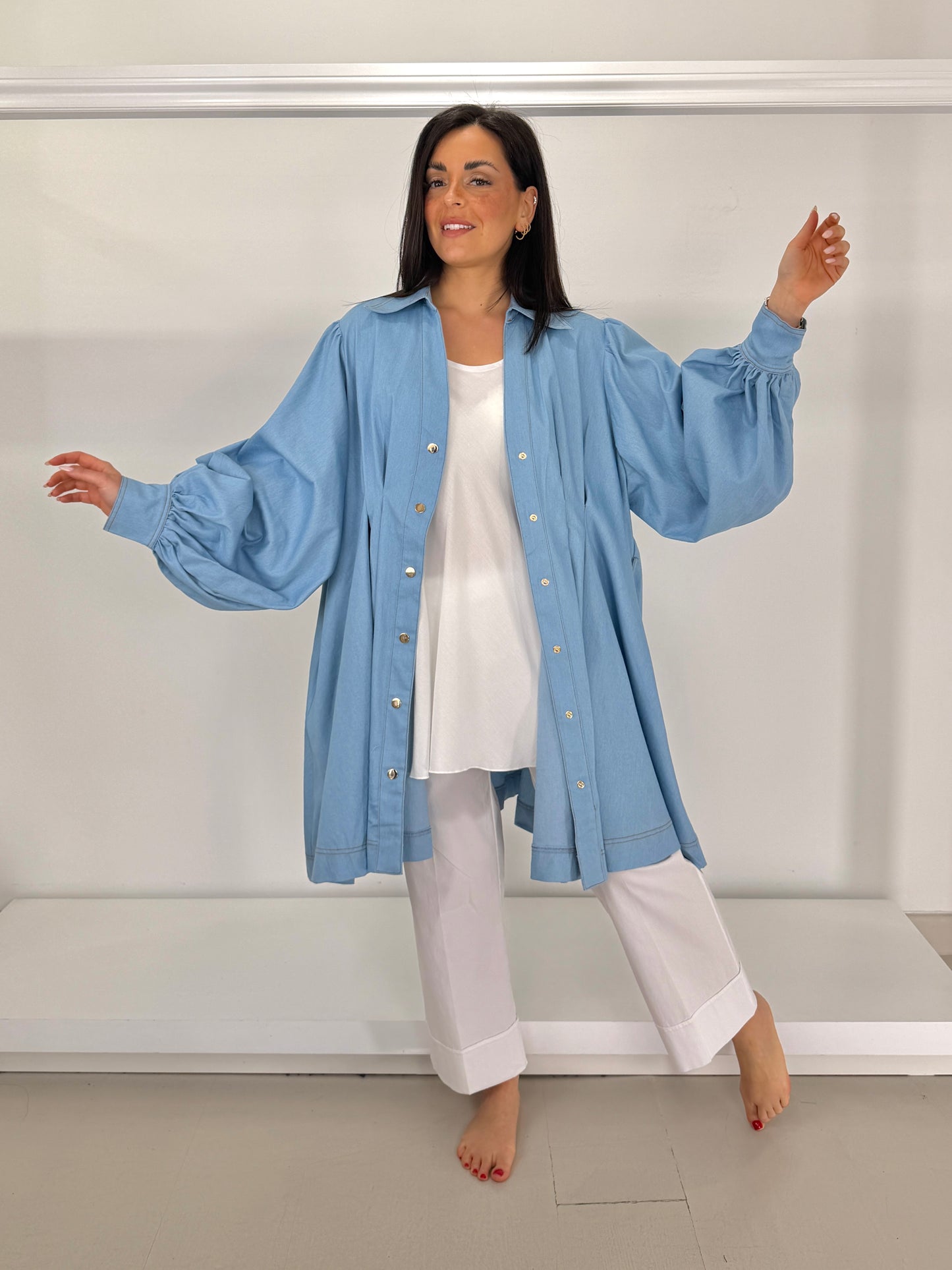 Camicione mini abito jeans leggero