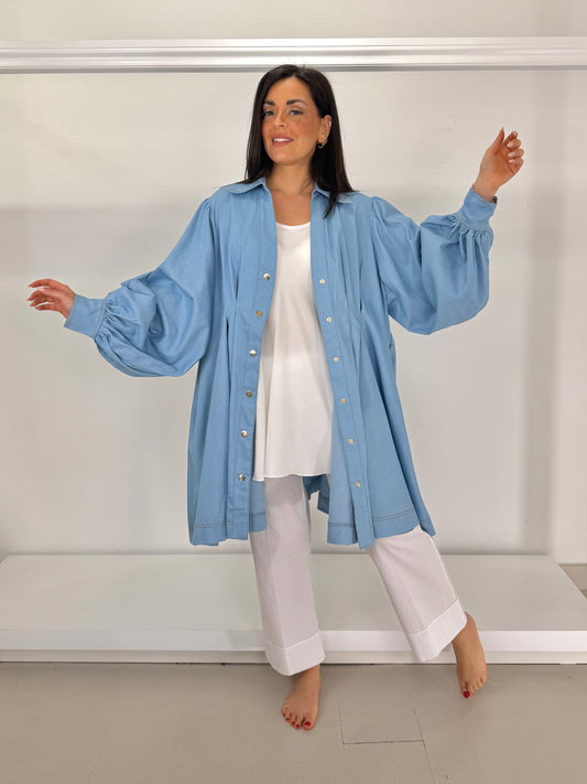 Camicione mini abito jeans leggero