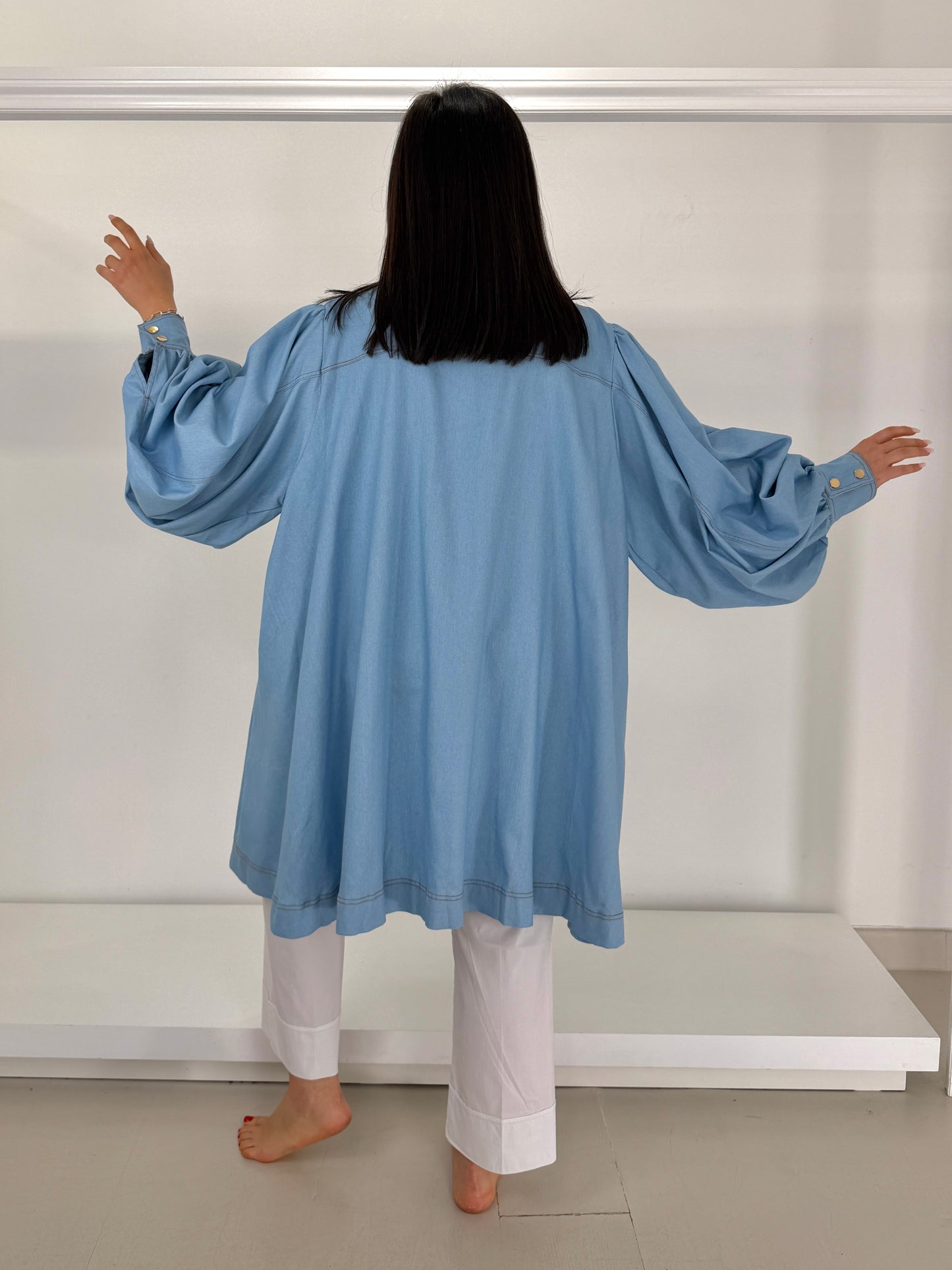 Camicione mini abito jeans leggero