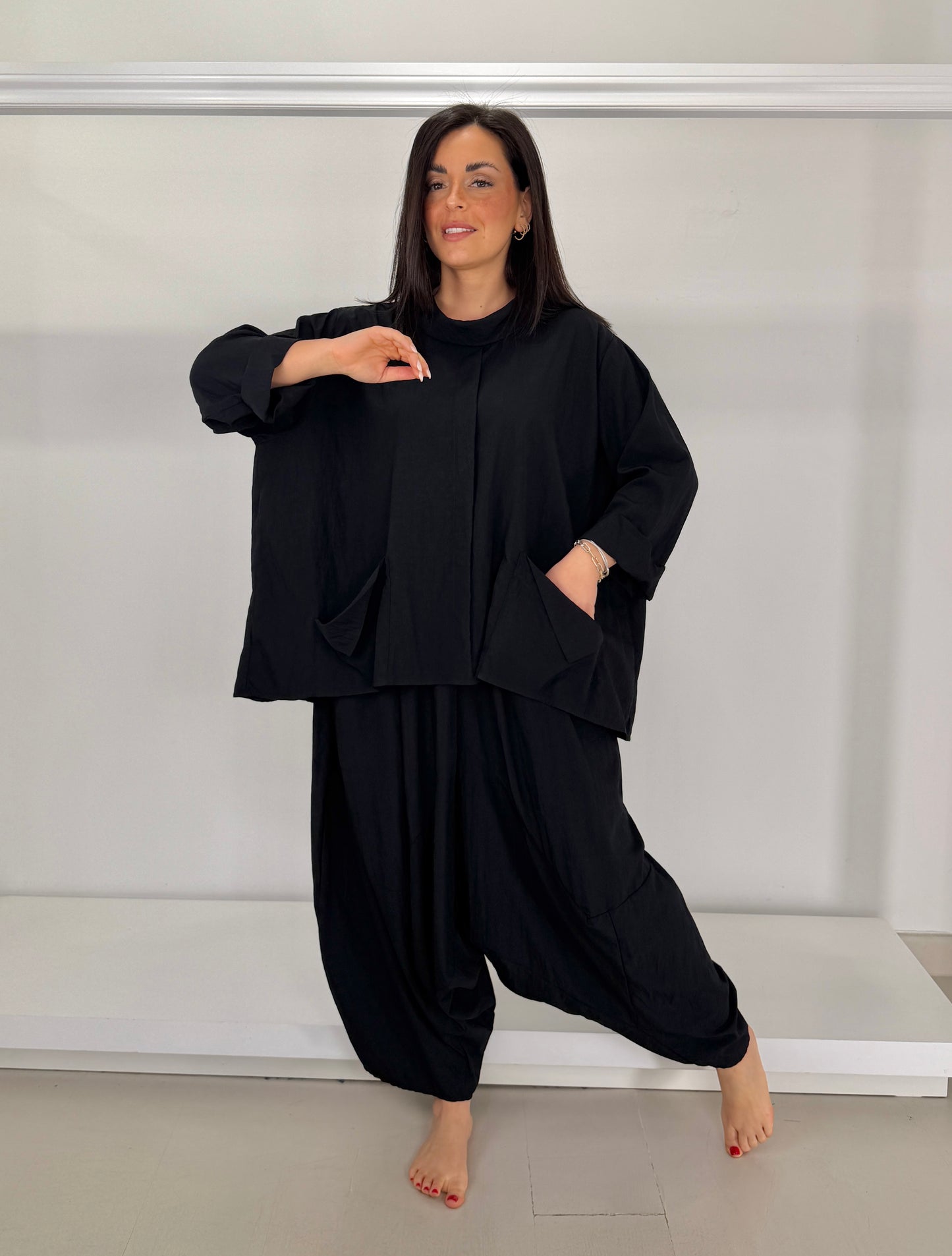 Casacca tessuto goffrato leggero collo anello