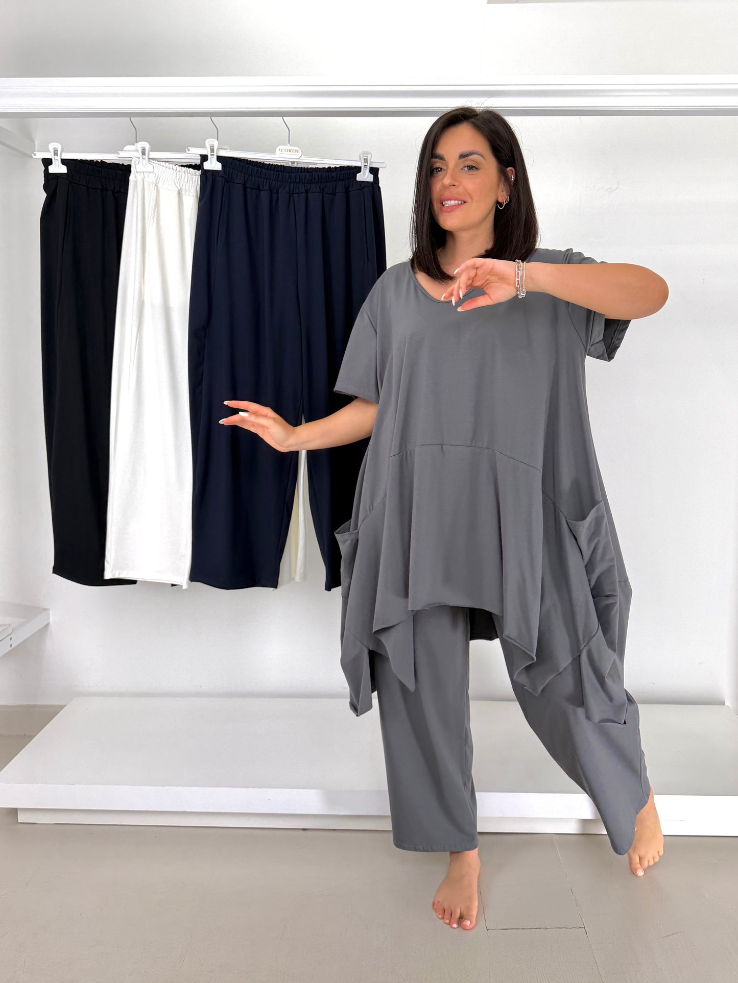 Pantalone over basic in maglina di cotone