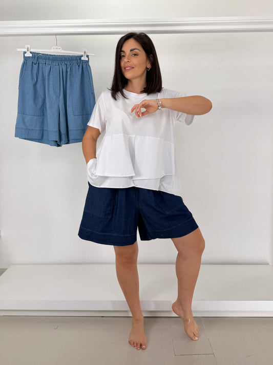 Bermuda gamba larga in jeans leggero