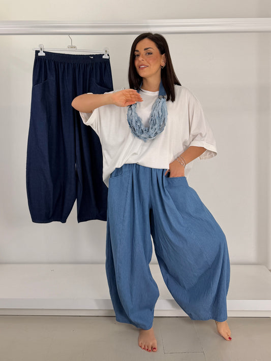 Pantalone jeans leggero tasche a nido