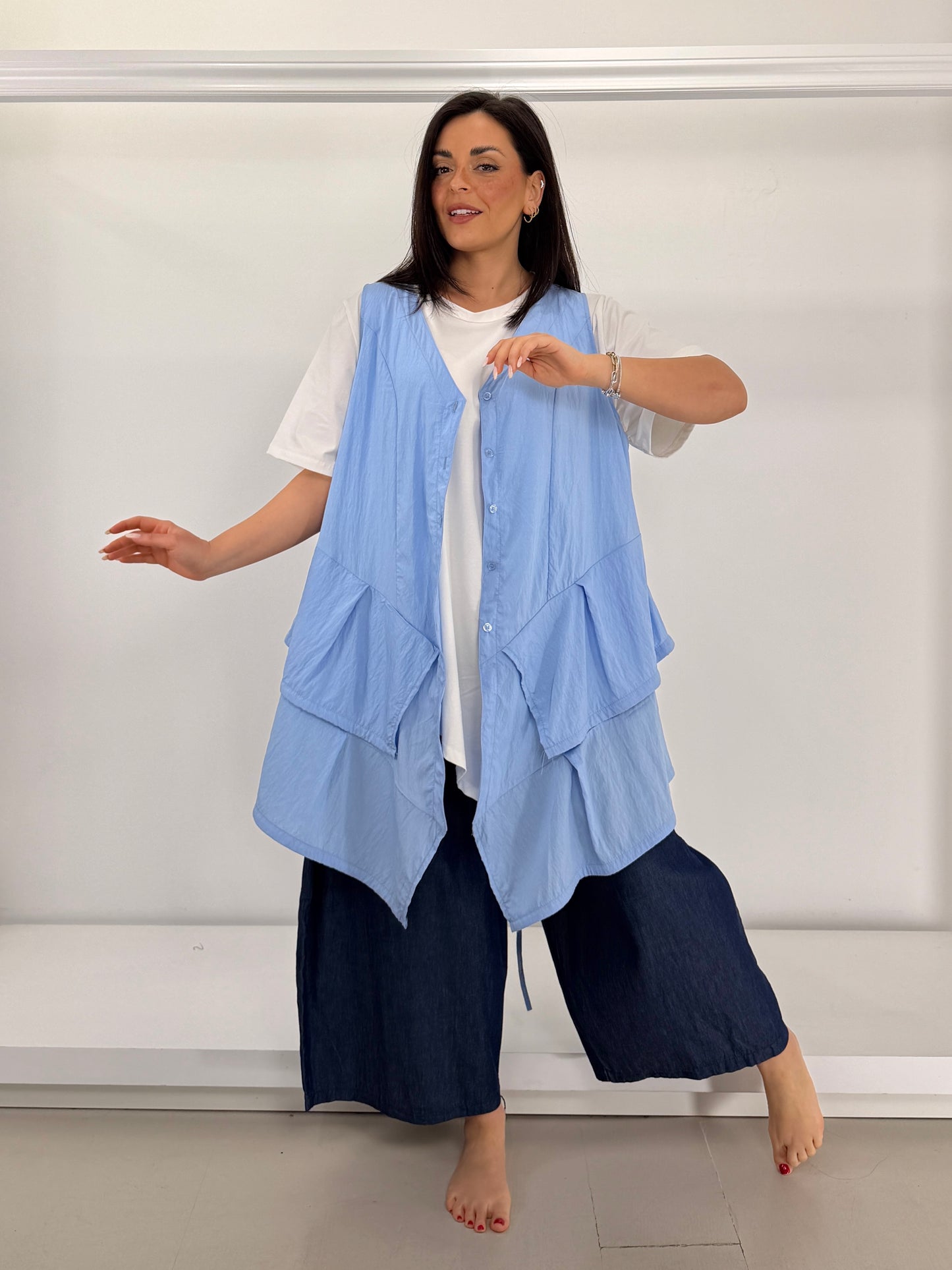 Gilet stropicciato leggero balze