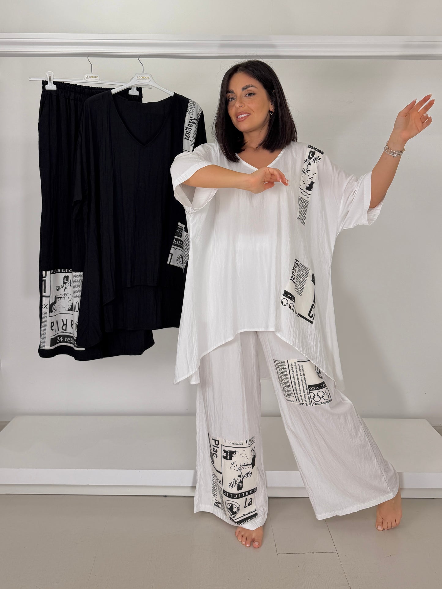 Pantalone patchwork con stampa