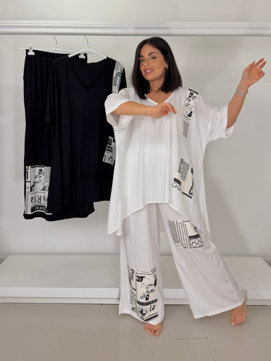 Pantalone patchwork con stampa