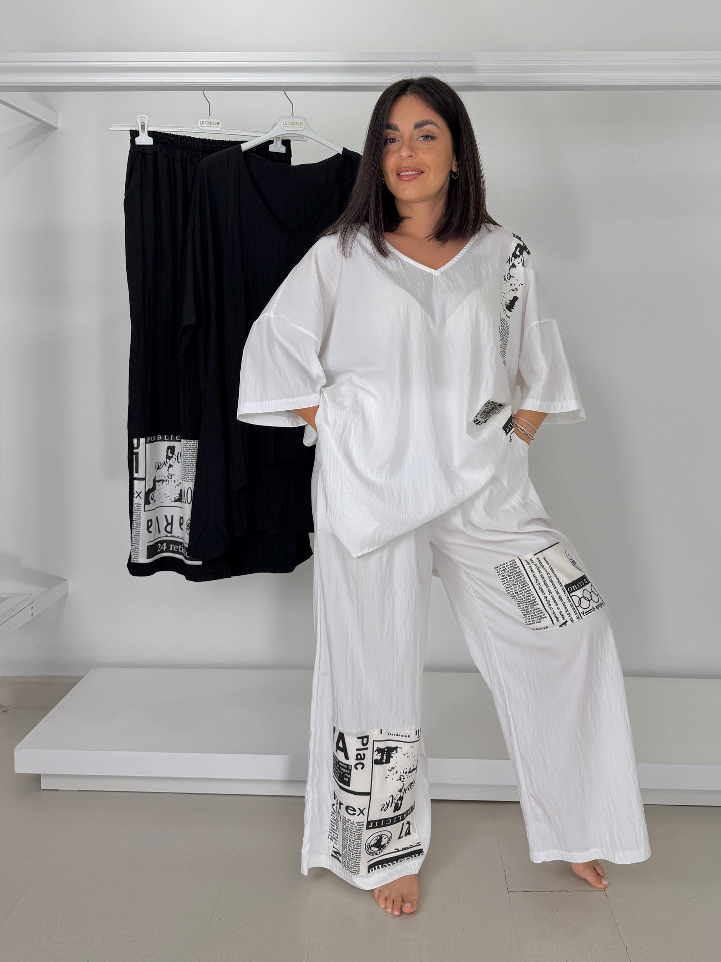 Pantalone patchwork con stampa