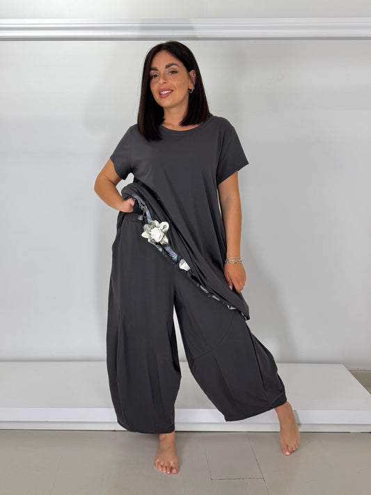 Pantalone gamba larga palloncino in maglina di cotone