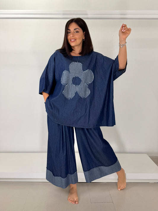 Scatoletta over jeans chambray con fiore