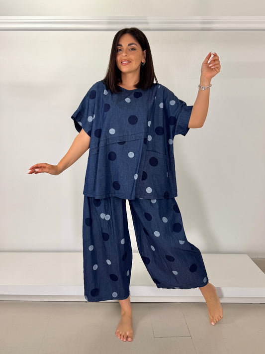 Pantalone jeans chambray ovetto - a bolli