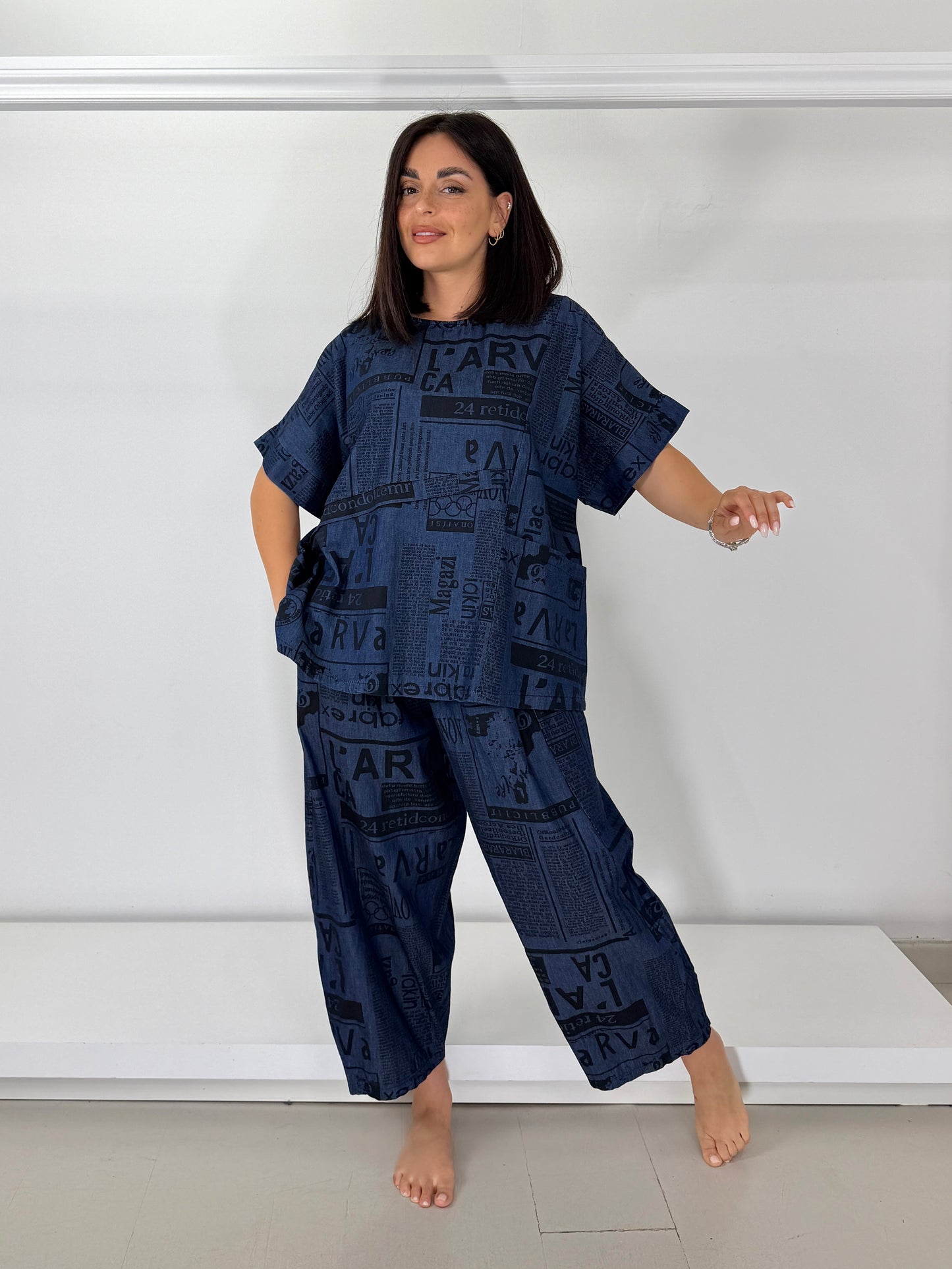 Pantalone jeans chambray ovetto - con stampa