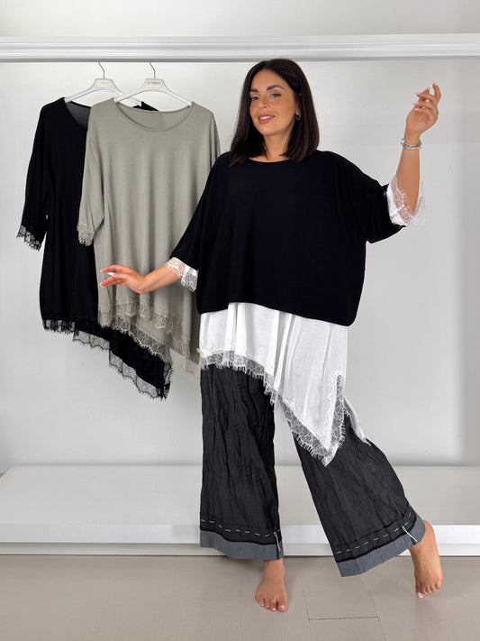T-shirt over inserti in pizzo
