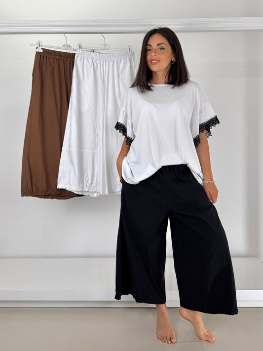 Pantalone in bengalina fondo arricciato