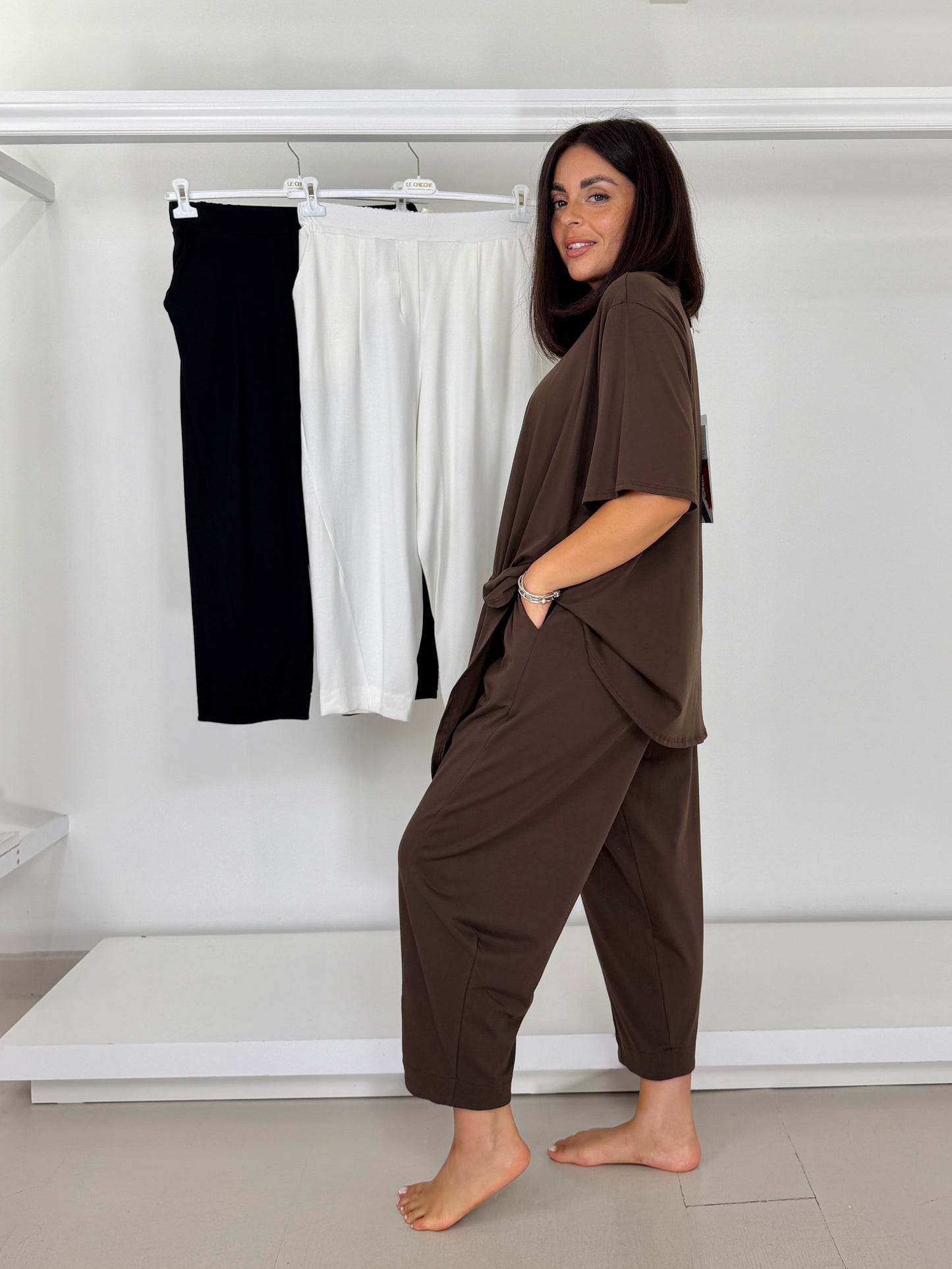 Pantalone over diagonale in maglina di cotone