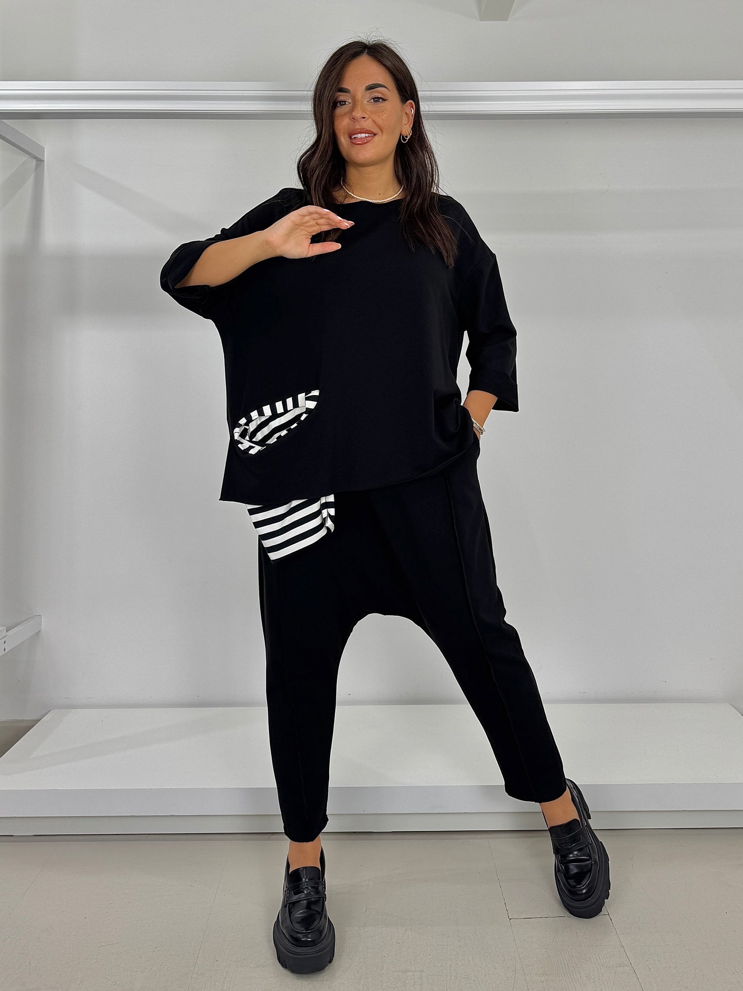 Maglia garzata tasca righe