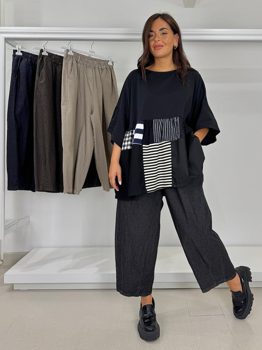Pantalone ovetto effetto jeans elasticizzato