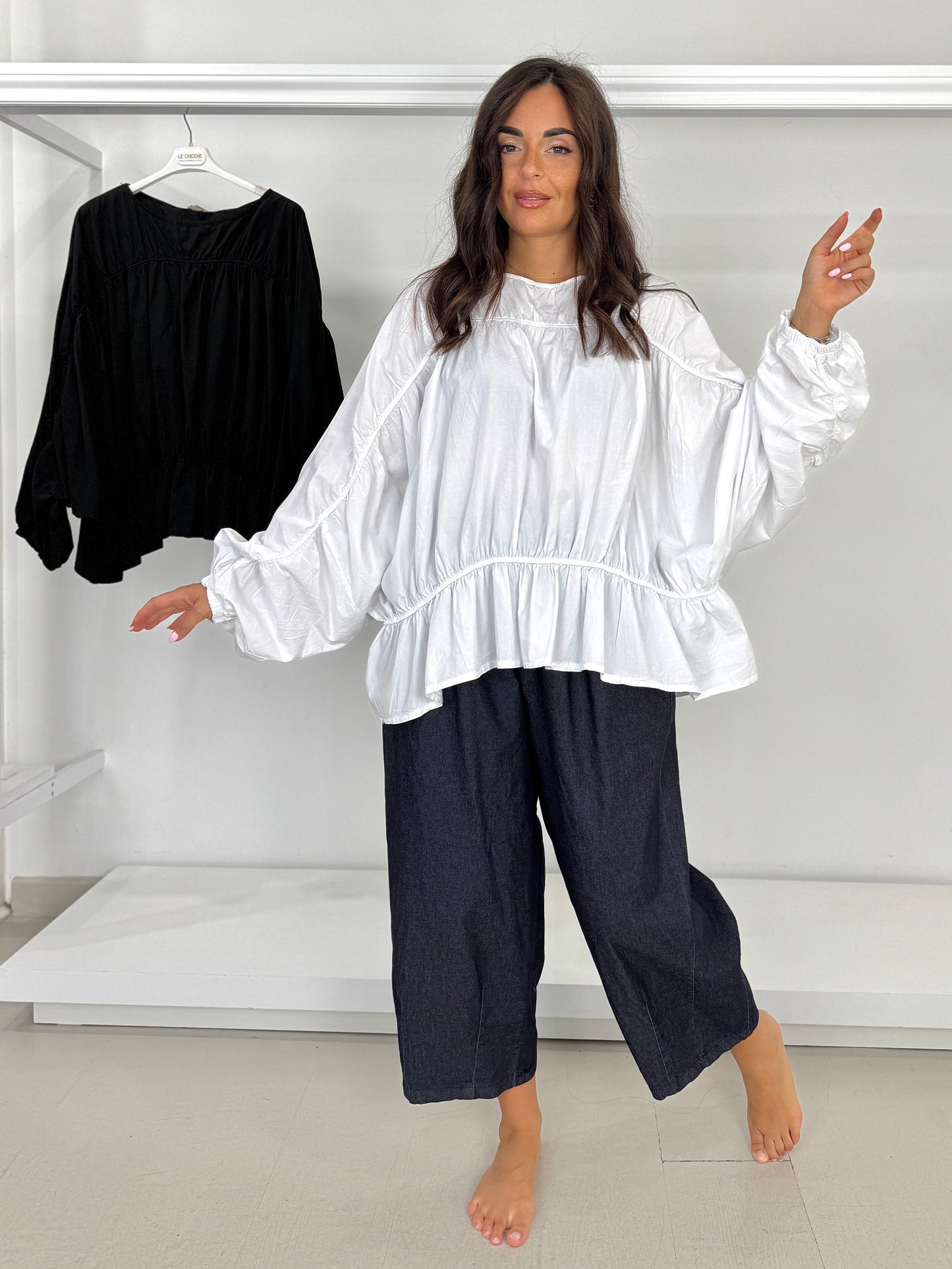 Pantalone ovetto effetto jeans elasticizzato