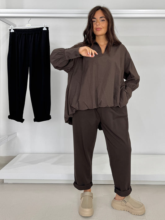 Pantalone over cotone garzato