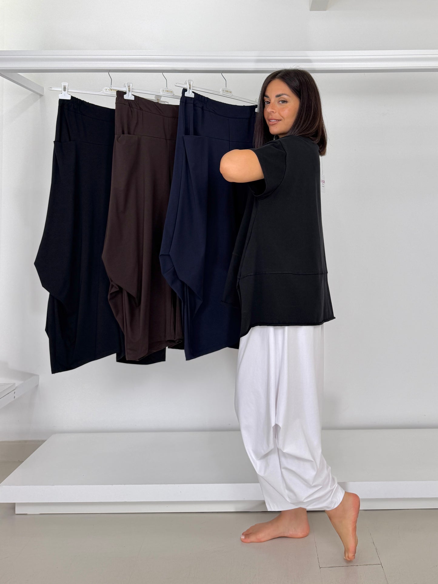 SUN SUN pantalone con drappeggio in maglina di cotone
