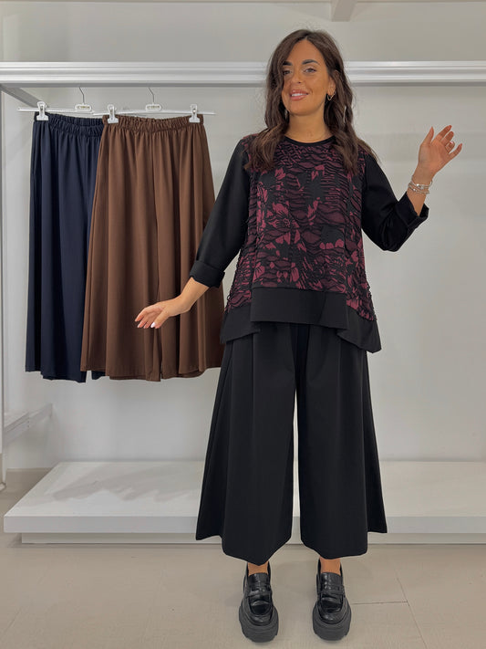 Pantalone in punto milano cotone gamba larga