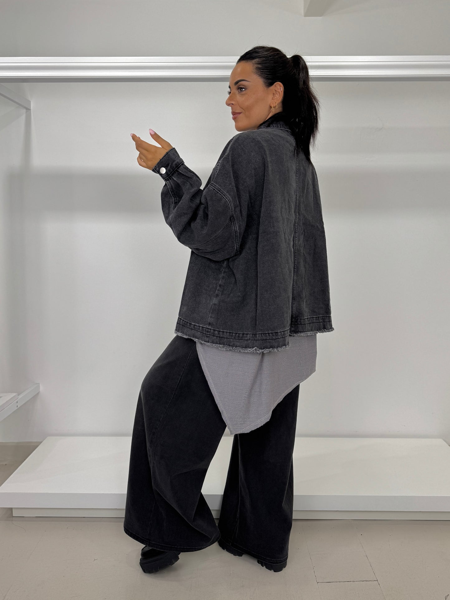 Giacca jeans tasca strass