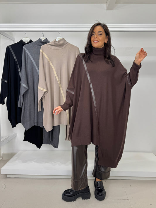 Pullover maxi maglia inserti ecopelle