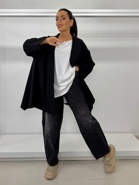 Jeans elasticizzato cargo strass