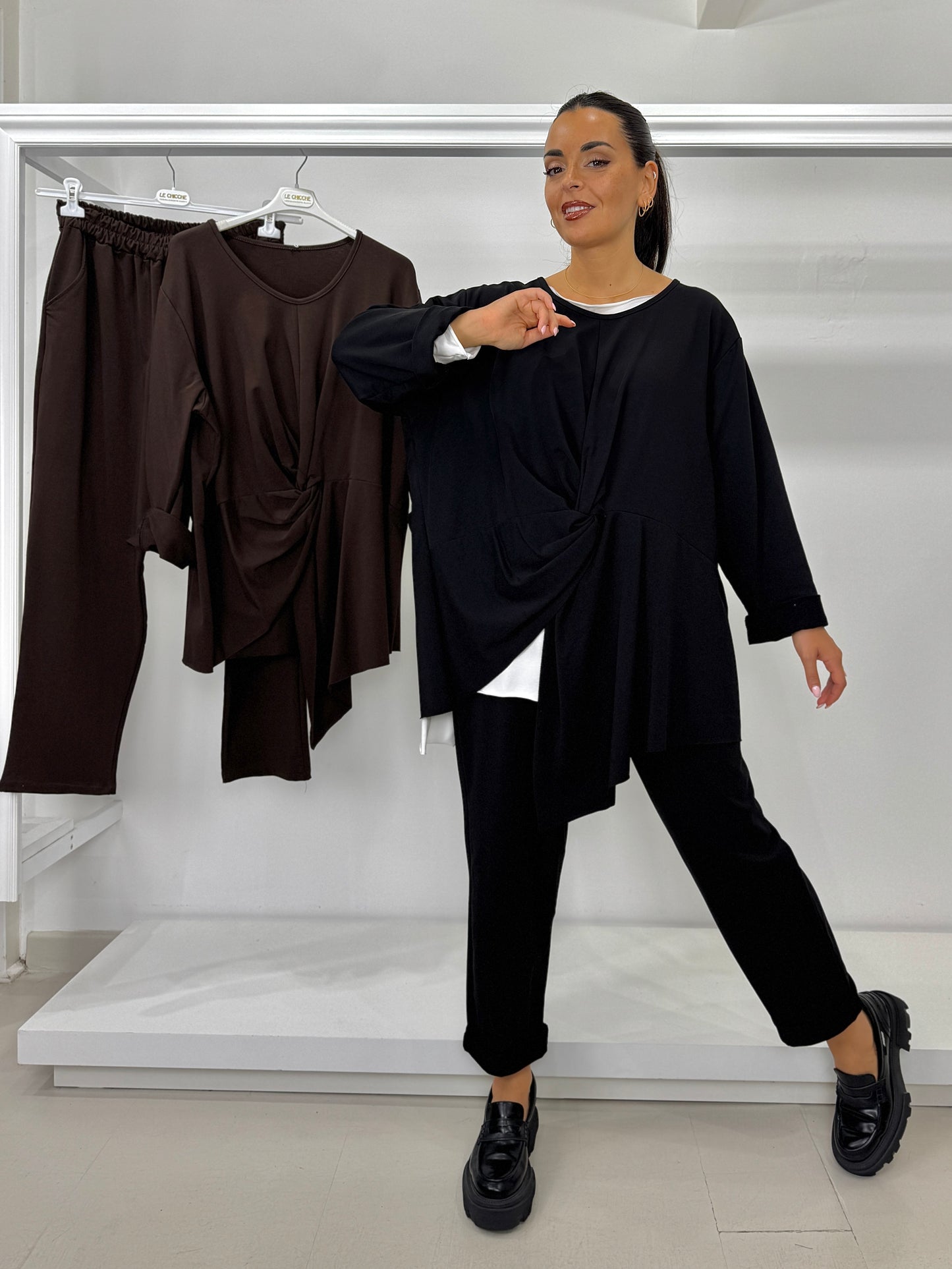 Pantalone over cotone garzato