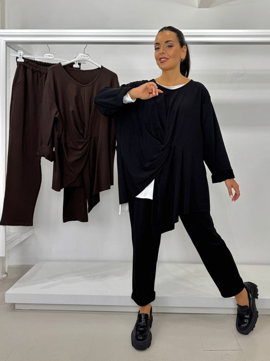 Pantalone over cotone garzato
