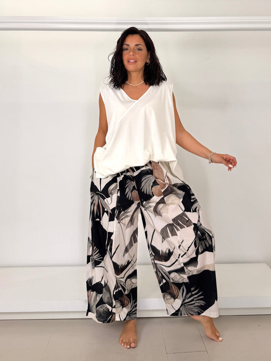 Pantalone gamba larga a ovetto - fantasia