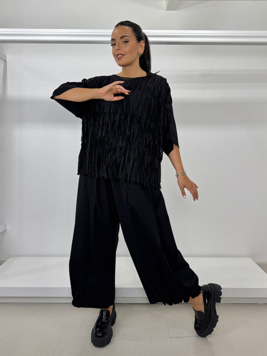 Pantalone fondo arricciato punto milano cotone