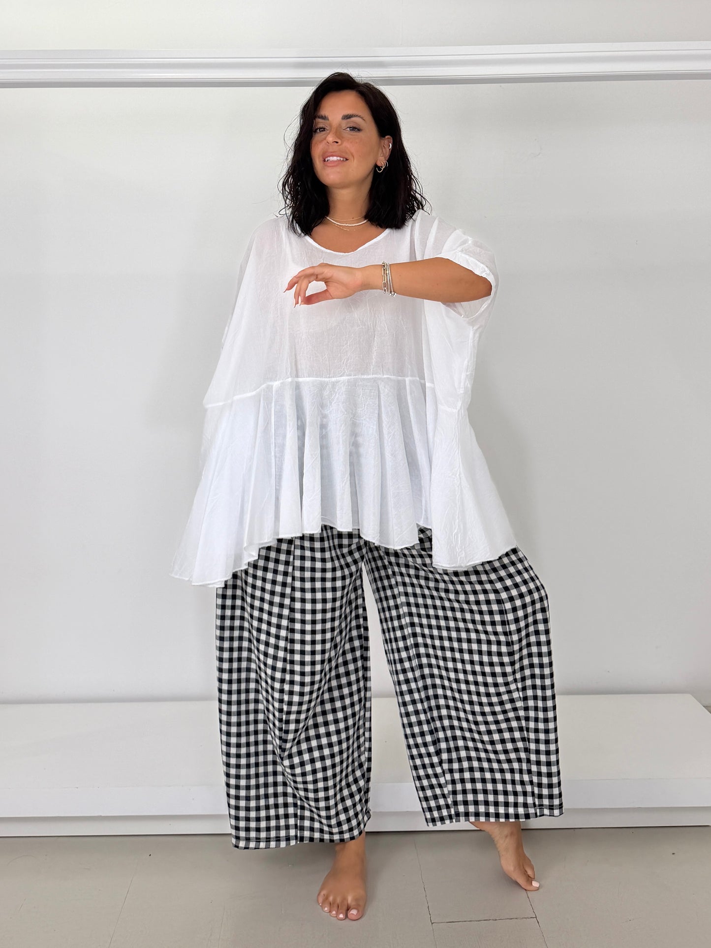 Pantalone gamba larga a ovetto - quadri