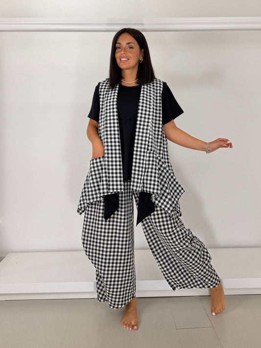 Pantalone con drappeggio in cotone leggero - quadri