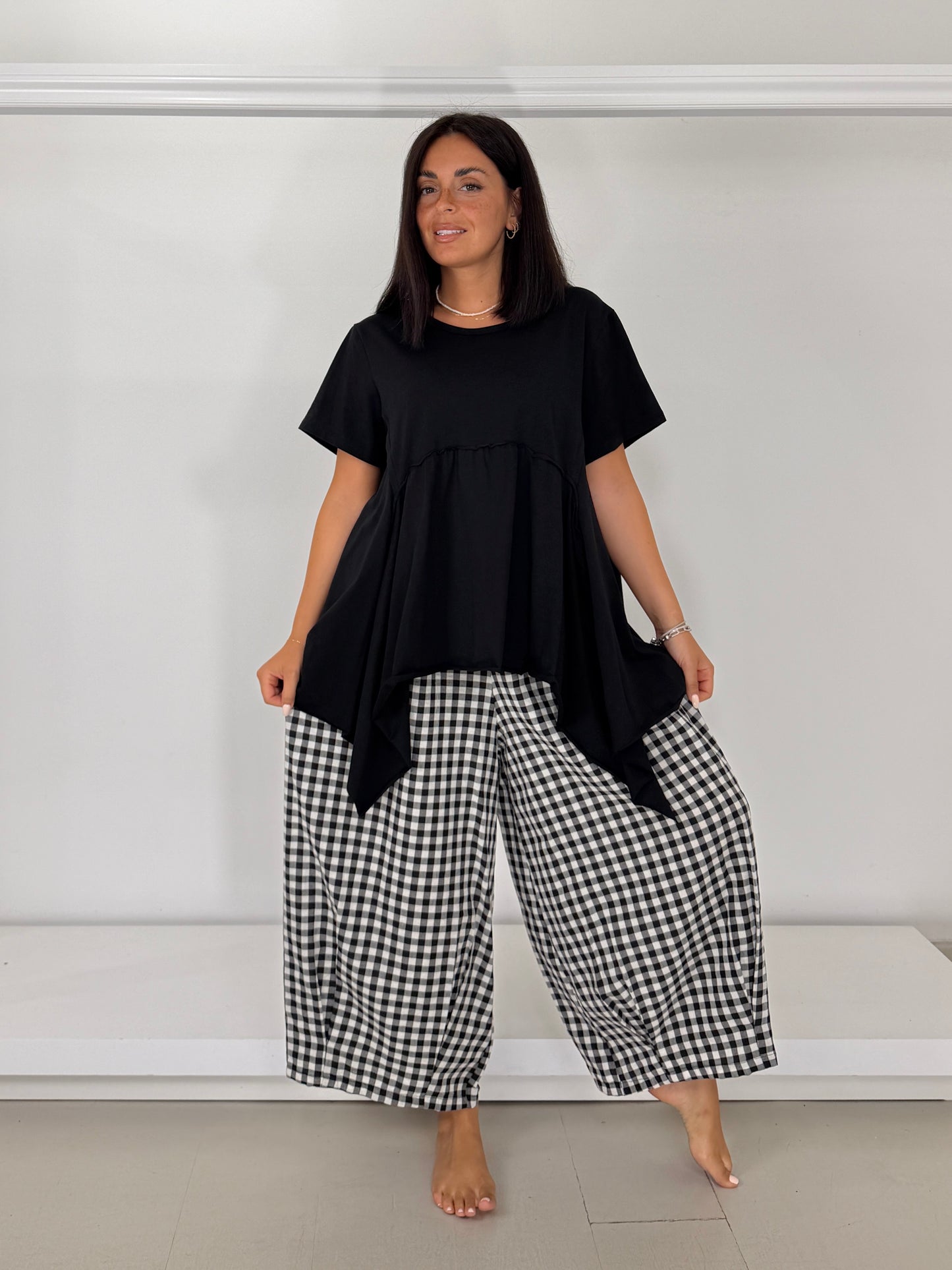 Pantalone fondo pence cotone leggero - quadri grandi