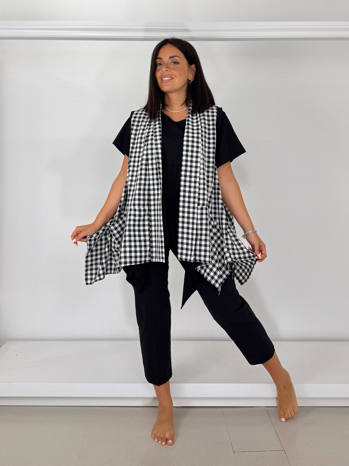 Gilet trapezio in cotone leggero - quadri grandi