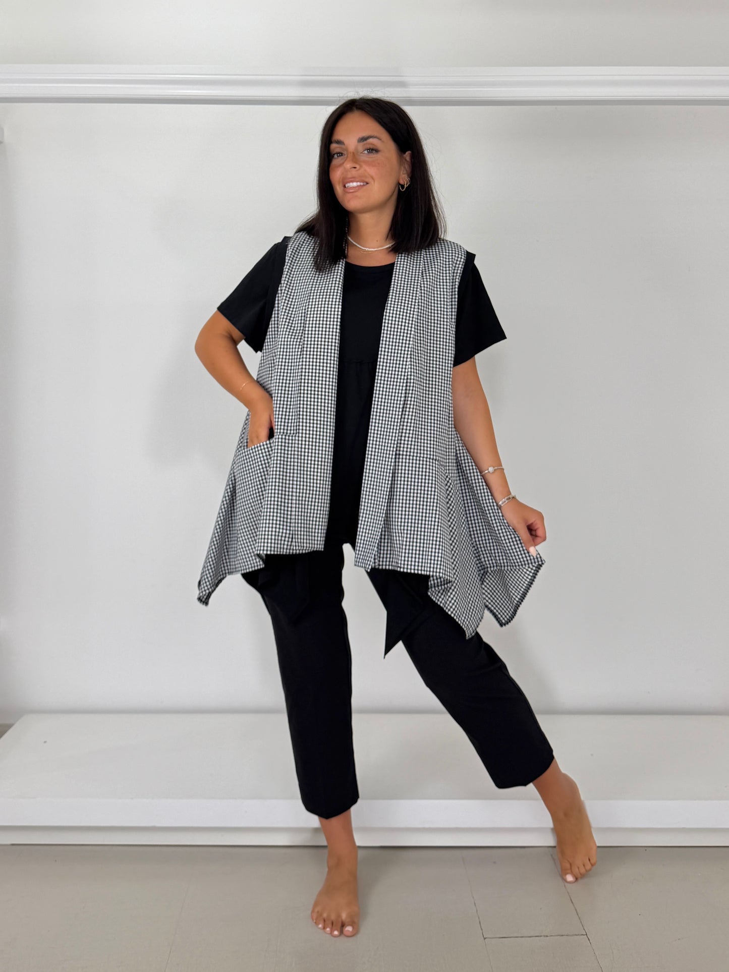 Gilet trapezio in cotone leggero - quadri piccoli