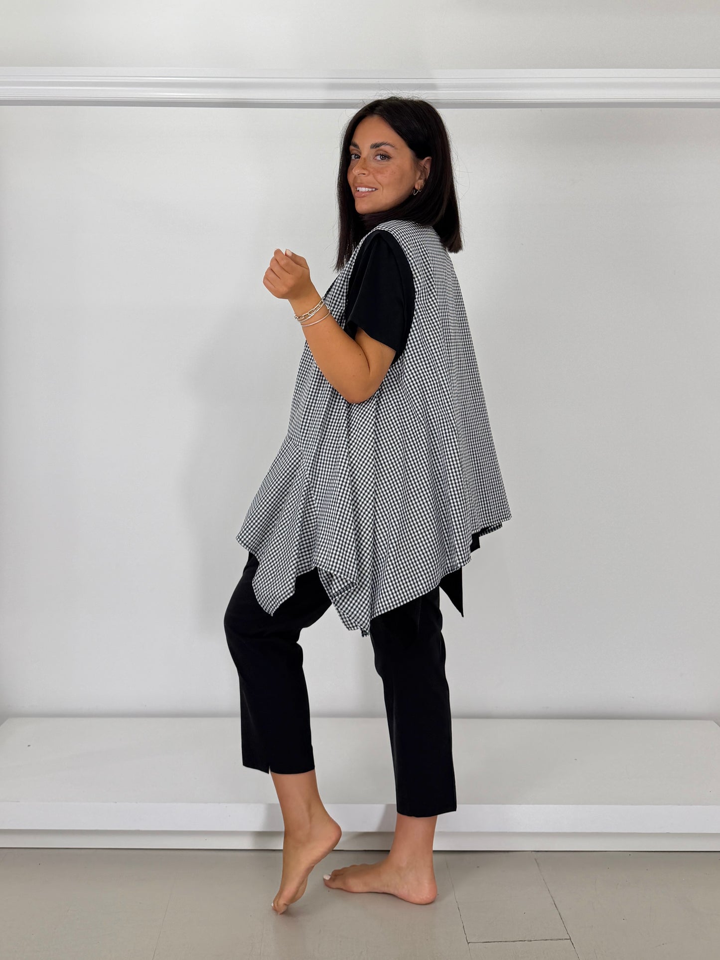 Gilet trapezio in cotone leggero - quadri piccoli