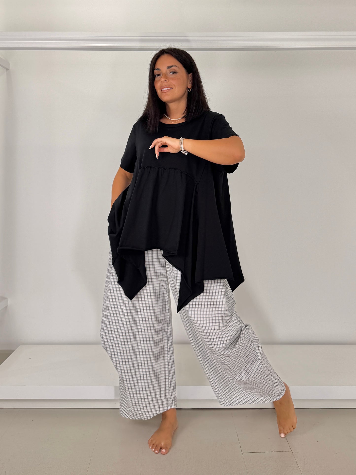 Pantalone con drappeggio in cotone leggero - trama irregolare