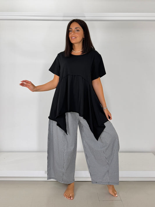 Pantalone gamba larga a ovetto - quadri piccoli