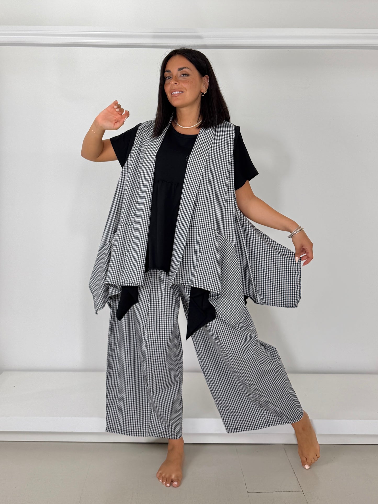 Pantalone gamba larga a ovetto - quadri piccoli