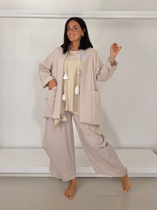 Giacca con coulisse dietro - vichy beige