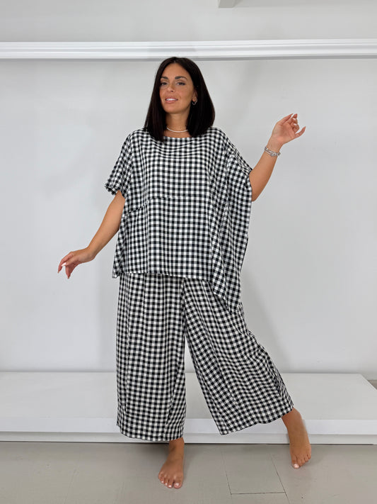 Pantalone fondo pence cotone leggero - quadri grandi