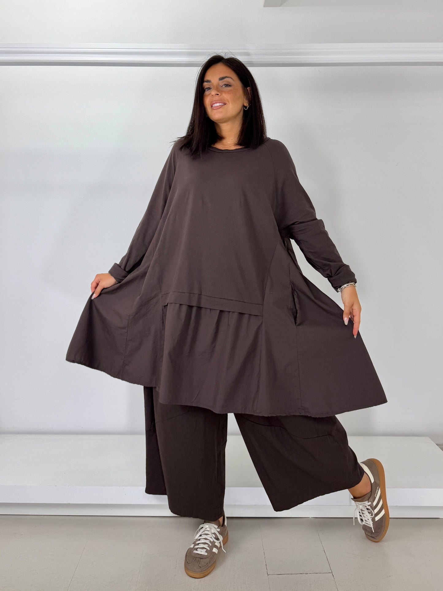 Maxi maglia / mini abito due tessuti